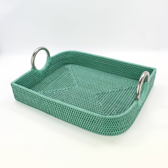 Tight Woven Leaf-Shaped Luxury Rattan Tray-Small